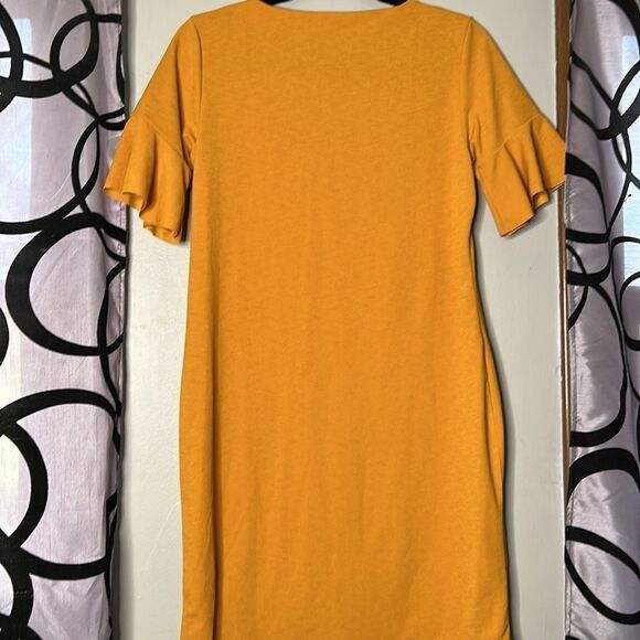 Code Shift Dress Autumn Yellow Ruffle Short Sleeves Knee Length size 14 - Picture 13 of 15